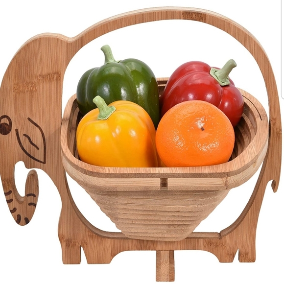 AFRICAN Hand Made Bamboo Wooden Elephant Folding Fruit Bowl - Unique! - Picture 4 of 6